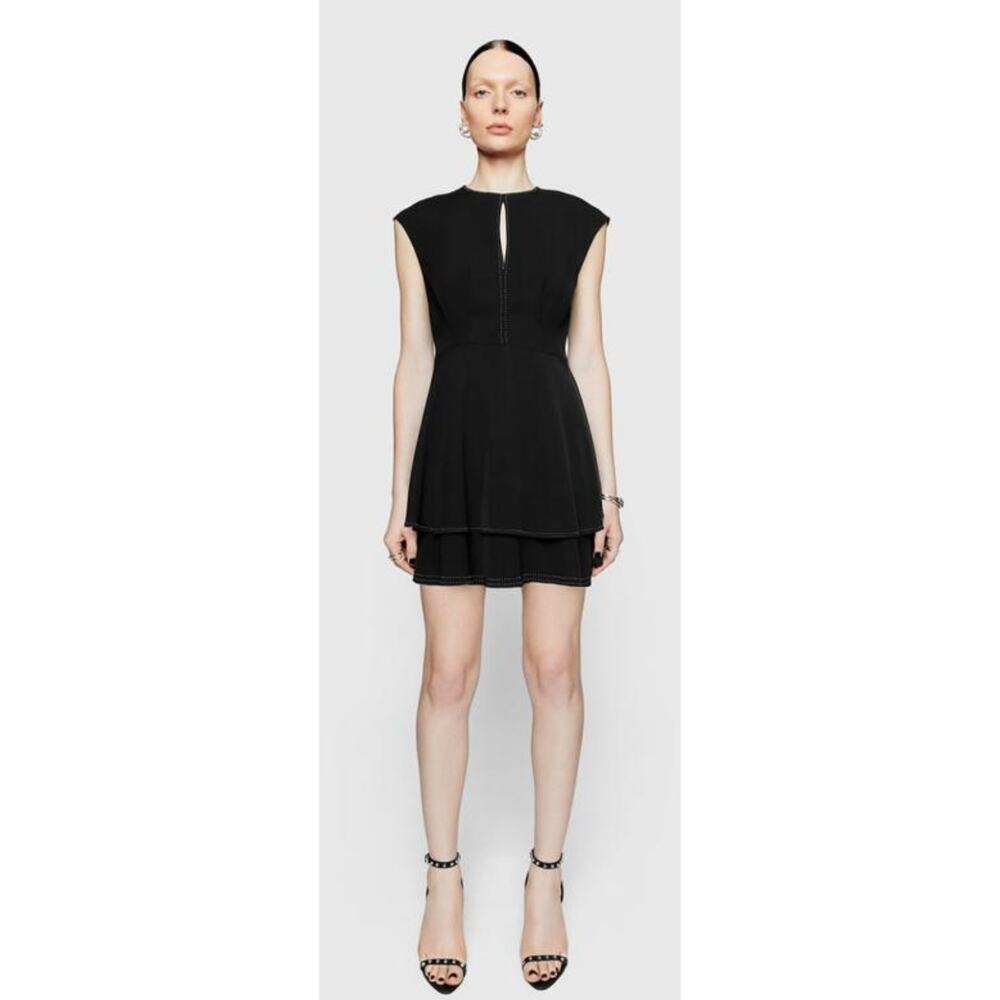 Rebecca Minkoff Gabby Tiered Studded Mini Dress Womens Medium Short Sleeve Black